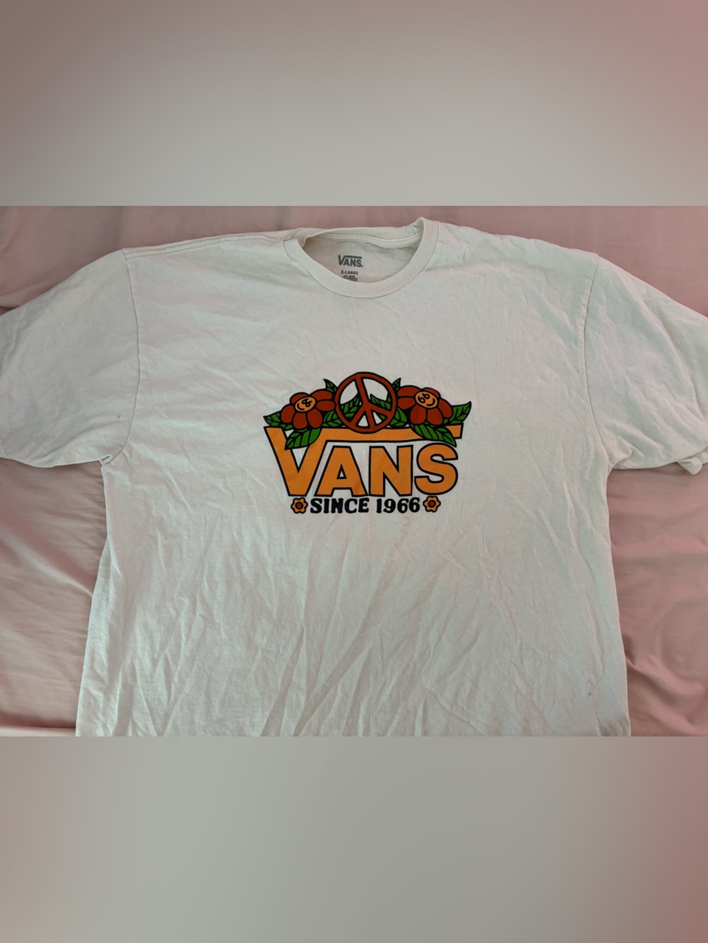 Vans White Tee with Orange Floral Peace Logo